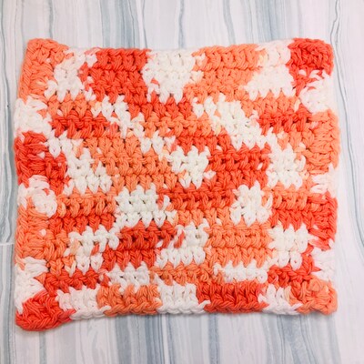Hand Crochet Cotton Washcloth, Reusable Cleaning Cloth, Orange and White Dishcloth, Farmhouse Kitchen Bathroom Decor, Cottage Core Decor - image3